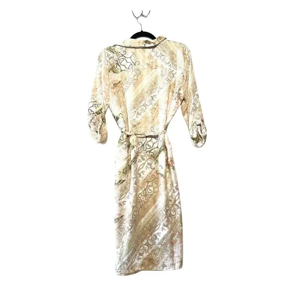 Pink Brown Cream Collared Floral Maxi Dress Beach Cover Up Button Up Wrap Size 1 - Picture 2 of 9